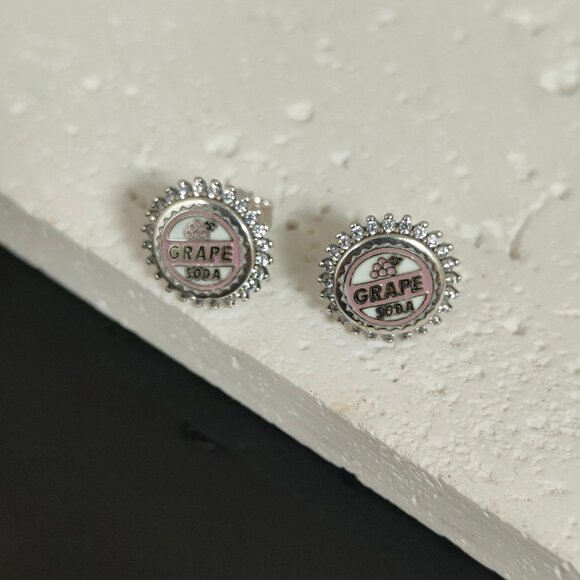 Jewelry - UP Grape Soda Badge Stud Earring Women Round Earring S925 Silver